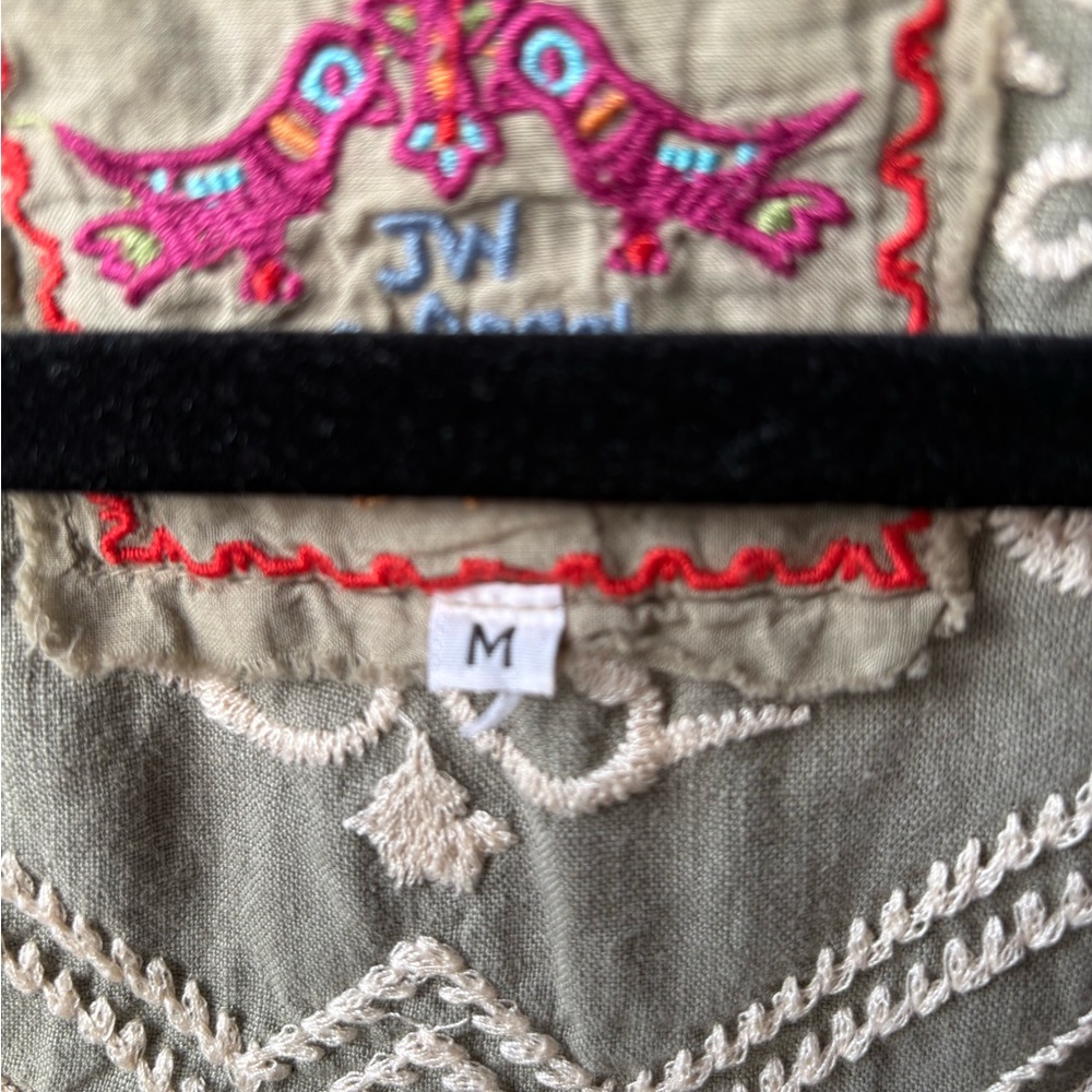 Johnny Was LA Tasya Bolero Olive Embroidered Linen Cropped Cardigan Size M - Picture 4 of 16